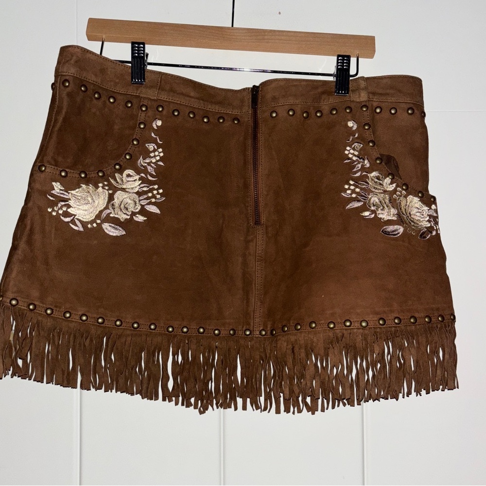 NEW‎ FP X Understand Leather Embroidered Studded Skirt XL Western Flirty Cowgirl